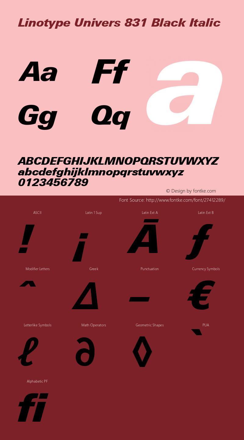 Linotype Univers 831 Black Italic Version 1.31 Font Sample