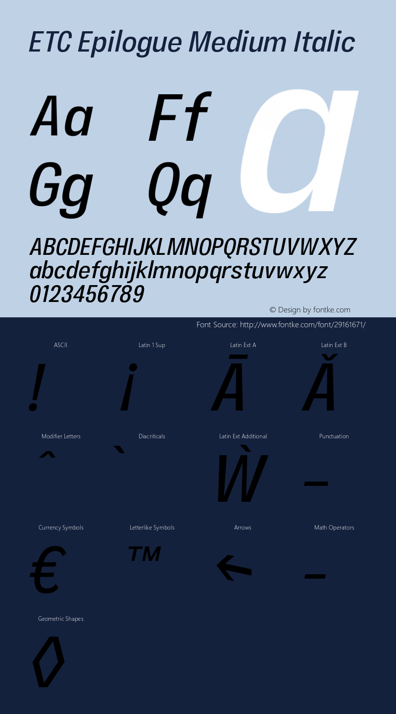 ETCEpilogue-MediumItalic Version 1.100 | wf-rip DC20181205 Font Sample