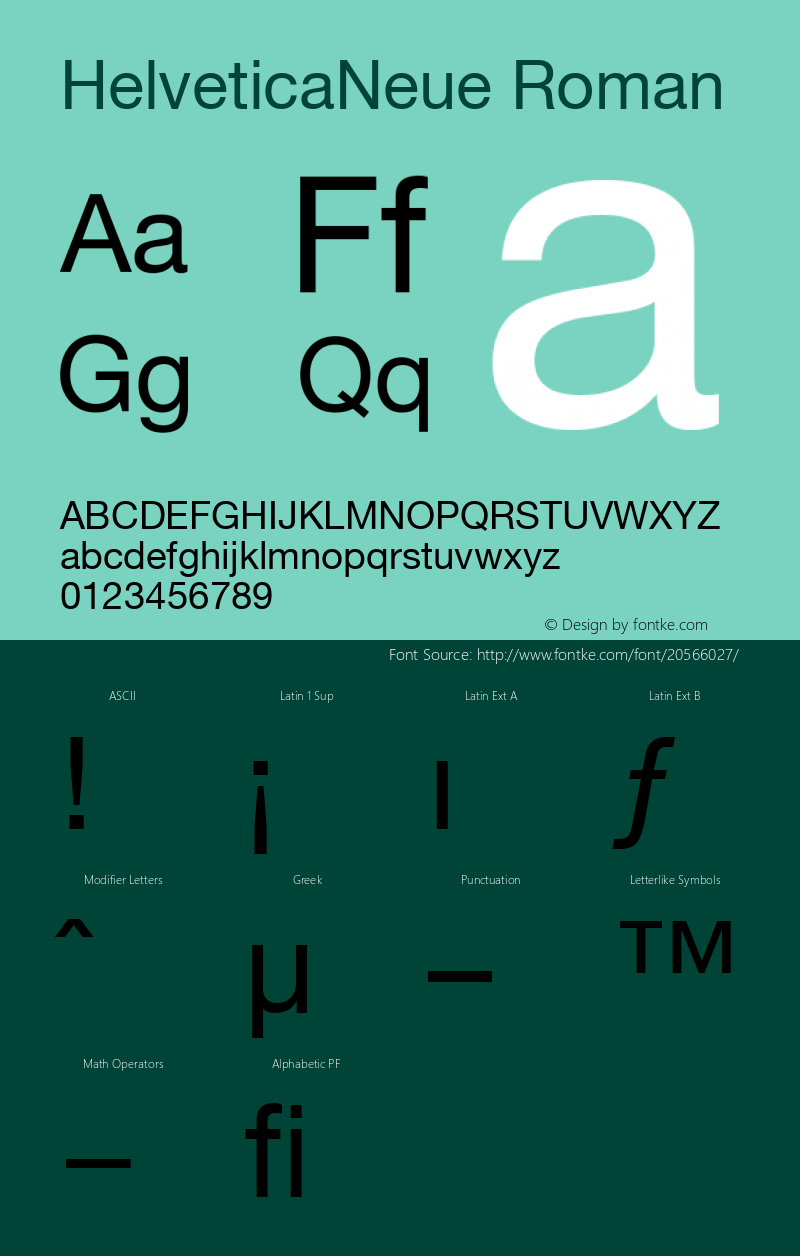 HelveticaNeue Roman Fontographer 4.7 4/2/07 FG4M­0000002045 Font Sample