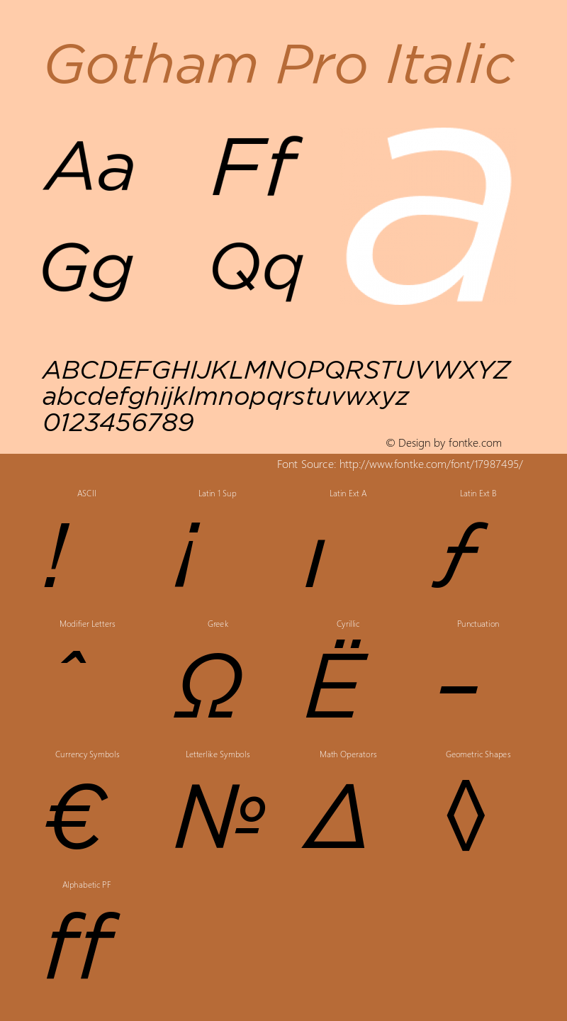 Gotham Pro Italic Version 1.001 Font Sample