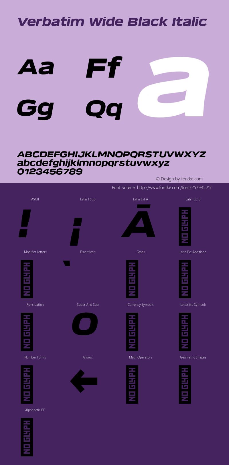 Verbatim Wide Black Oblique Version 1.0 | wf-rip DC20180505 Font Sample