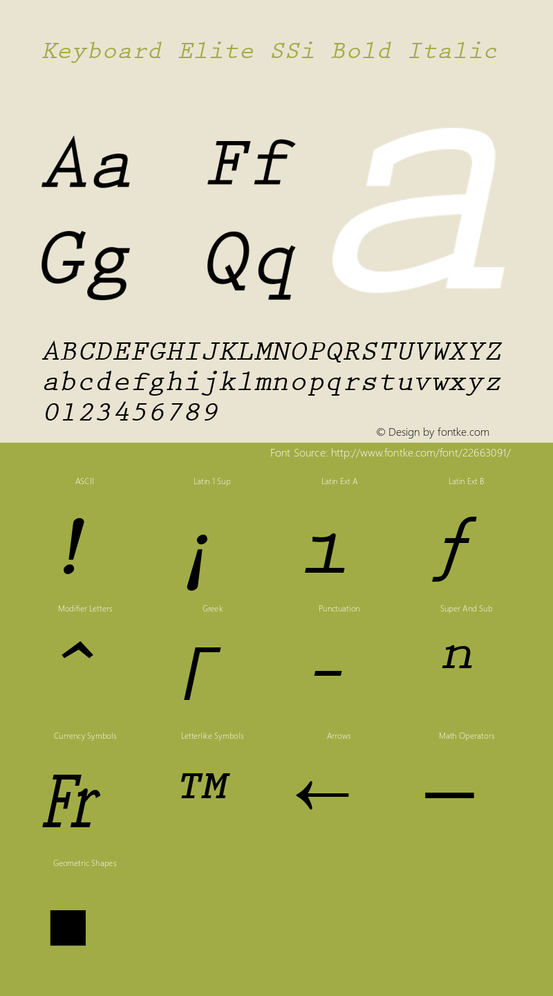 Keyboard Elite SSi Bold Italic 001.001 Font Sample