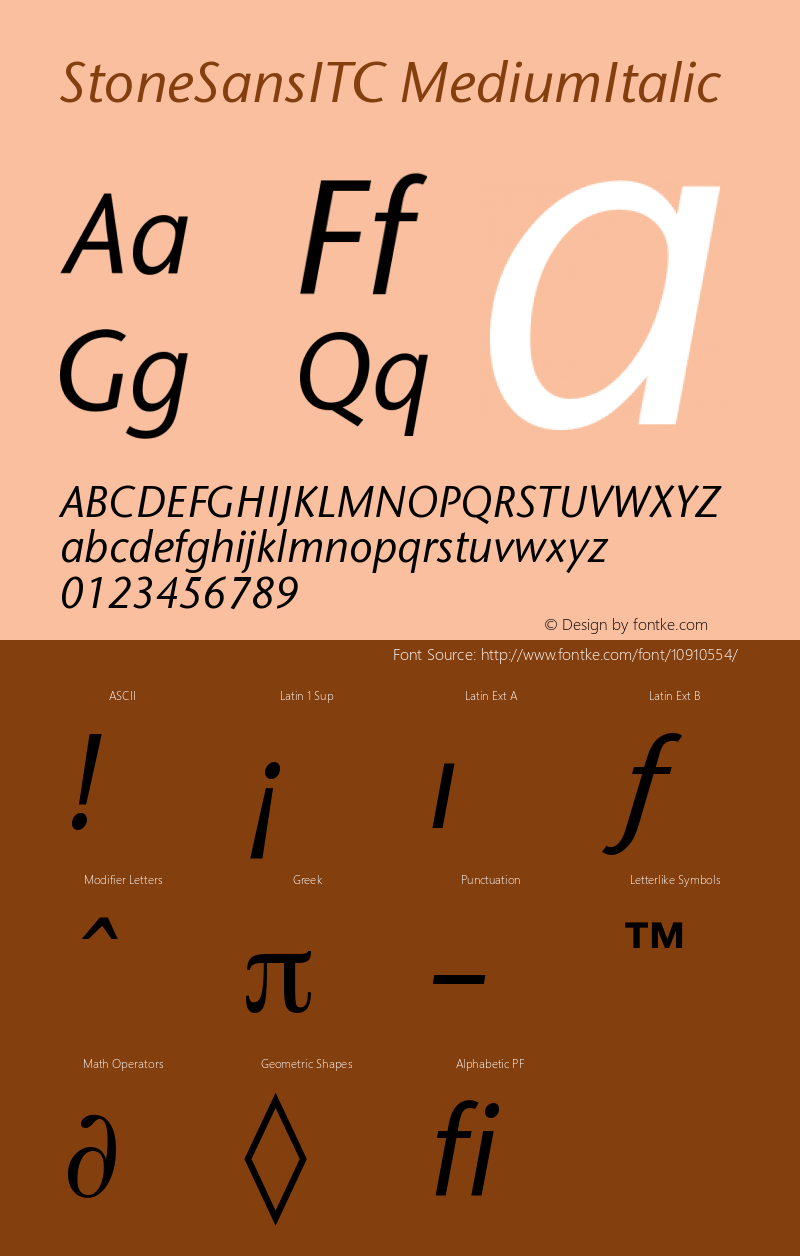 StoneSansITC MediumItalic Version 001.000 Font Sample