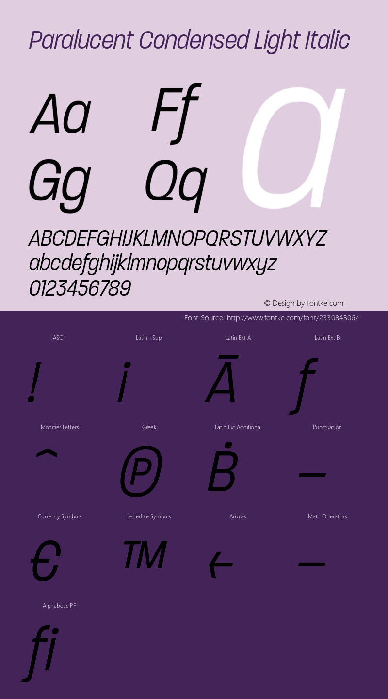 Paralucent Condensed Light Italic Version 4.000;hotconv 1.0.109;makeotfexe 2.5.65596图片样张