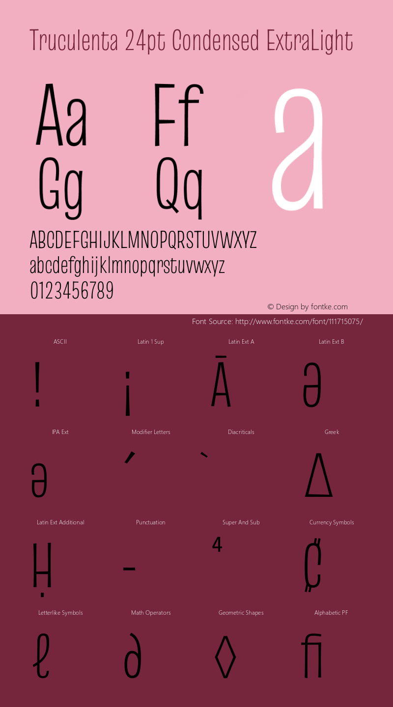 Truculenta 24pt Condensed ExtraLight Version 1.002 Font Sample