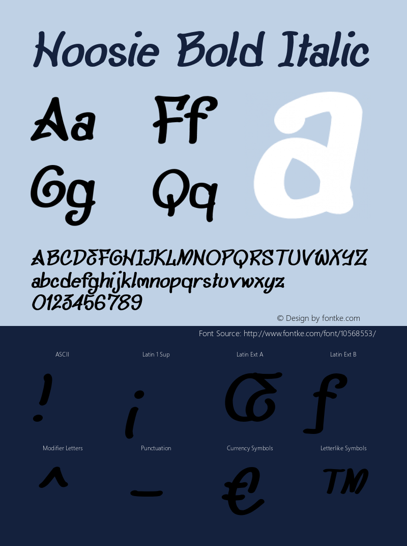 Hoosie Bold Italic Version 1.000 Font Sample