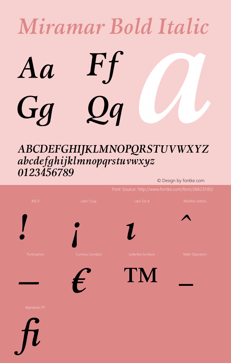 Miramar Bold Italic Version 1.00 Font Sample