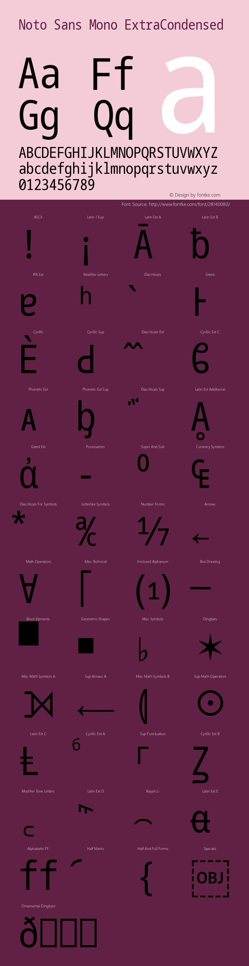 Noto Sans Mono ExtraCondensed Version 2.002;GOOG;noto-source:20181019:f8f3770;ttfautohint (v1.8.2) Font Sample