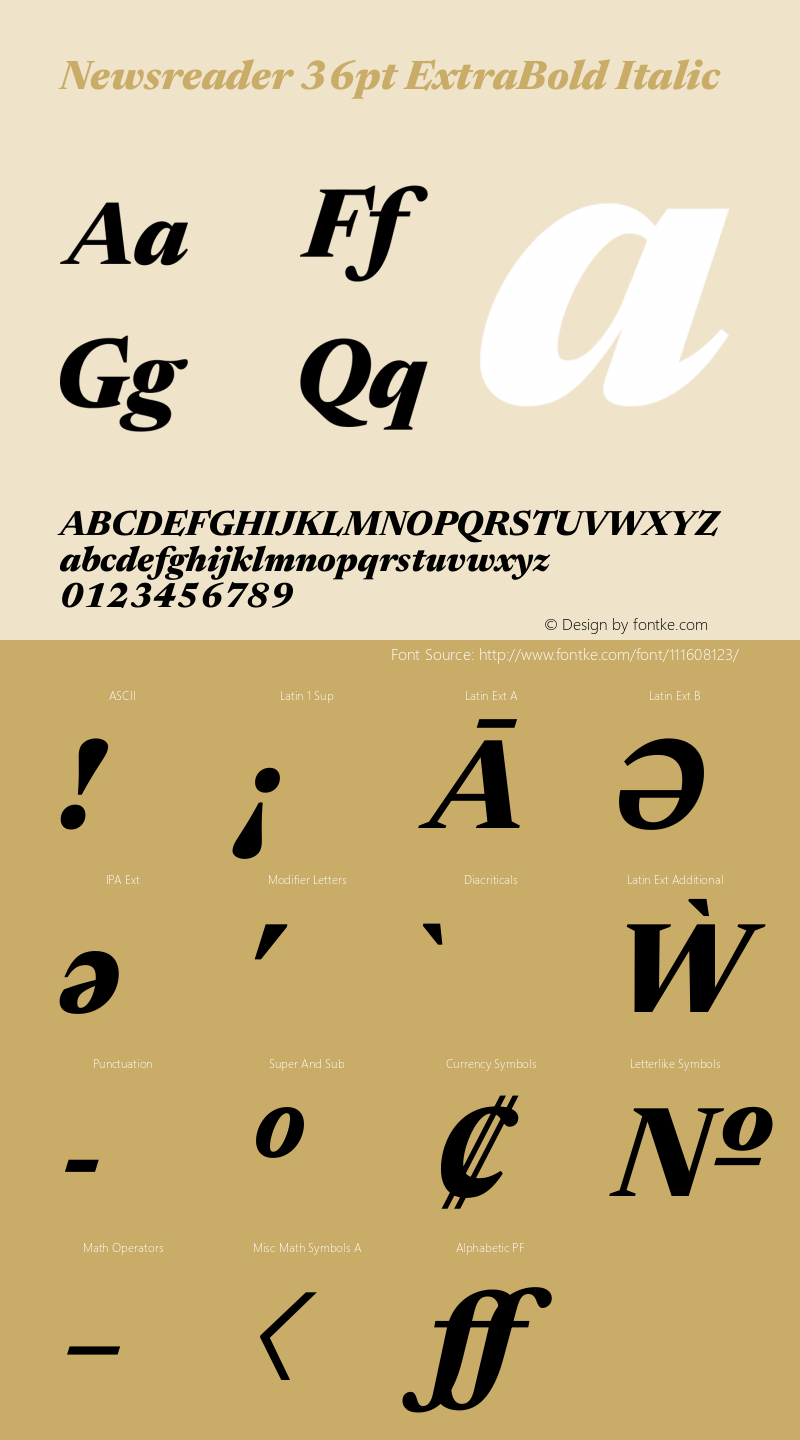 Newsreader 36pt ExtraBold Italic Version 1.003 Font Sample