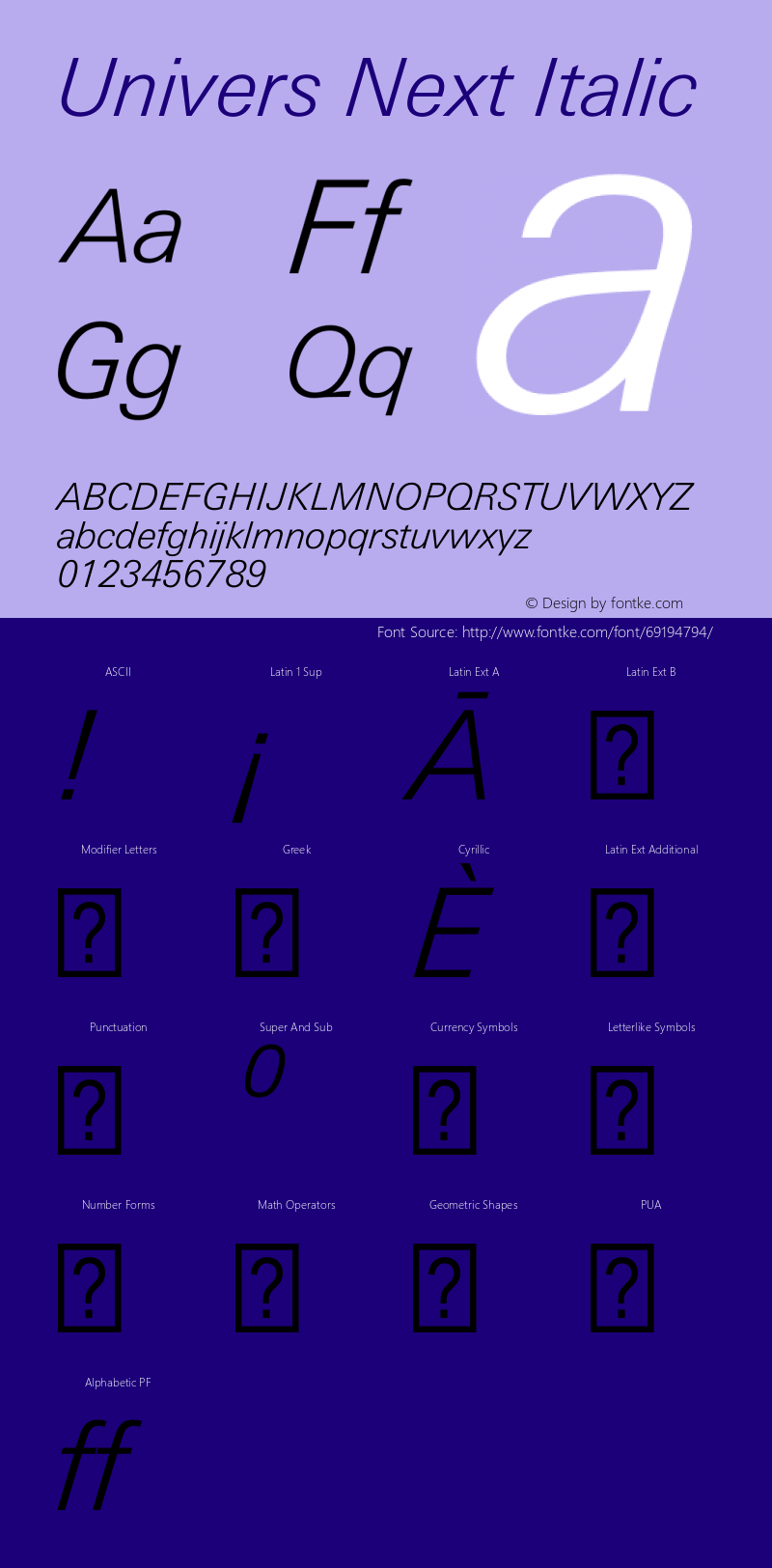 Univers Next Light Italic Version 1.00 Font Sample