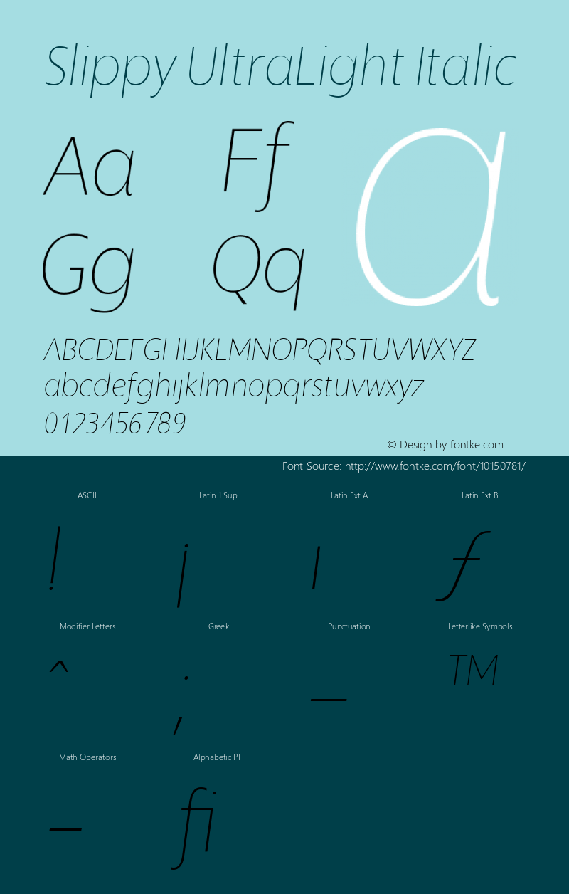 Slippy UltraLight Italic Version 001.000 Font Sample