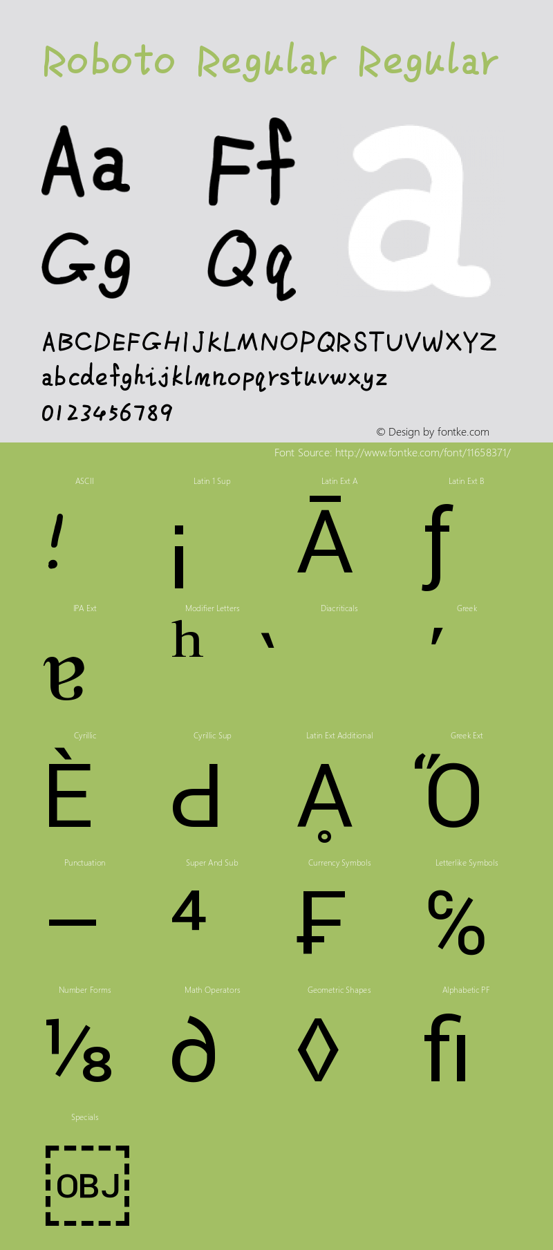 Roboto Regular Regular Version 1.200310; 2013 Font Sample