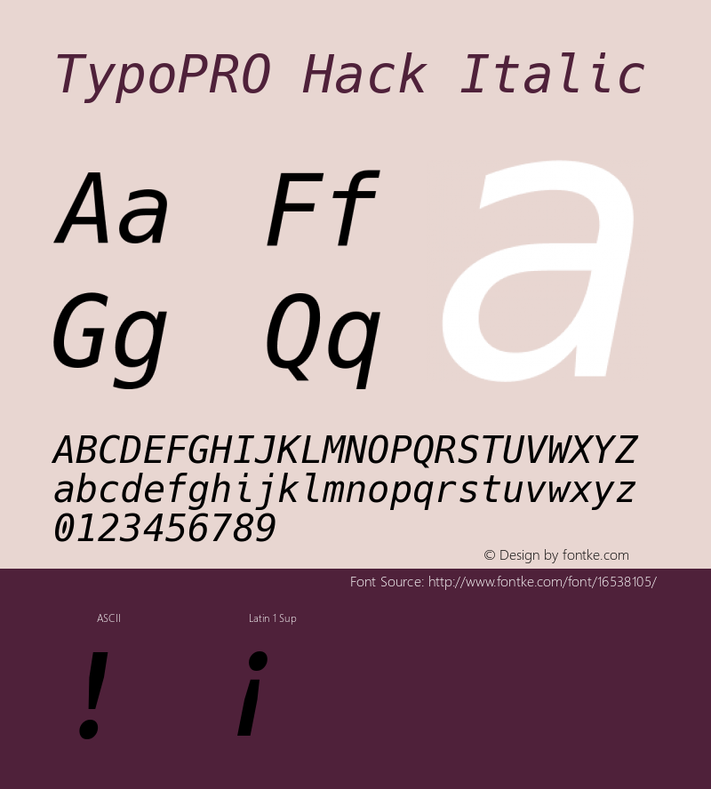 TypoPRO Hack Italic Version 2.020 Font Sample