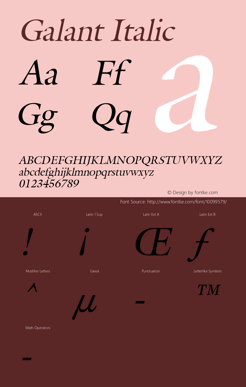 Galant Italic Altsys Fontographer 4.1 1/4/95 Font Sample