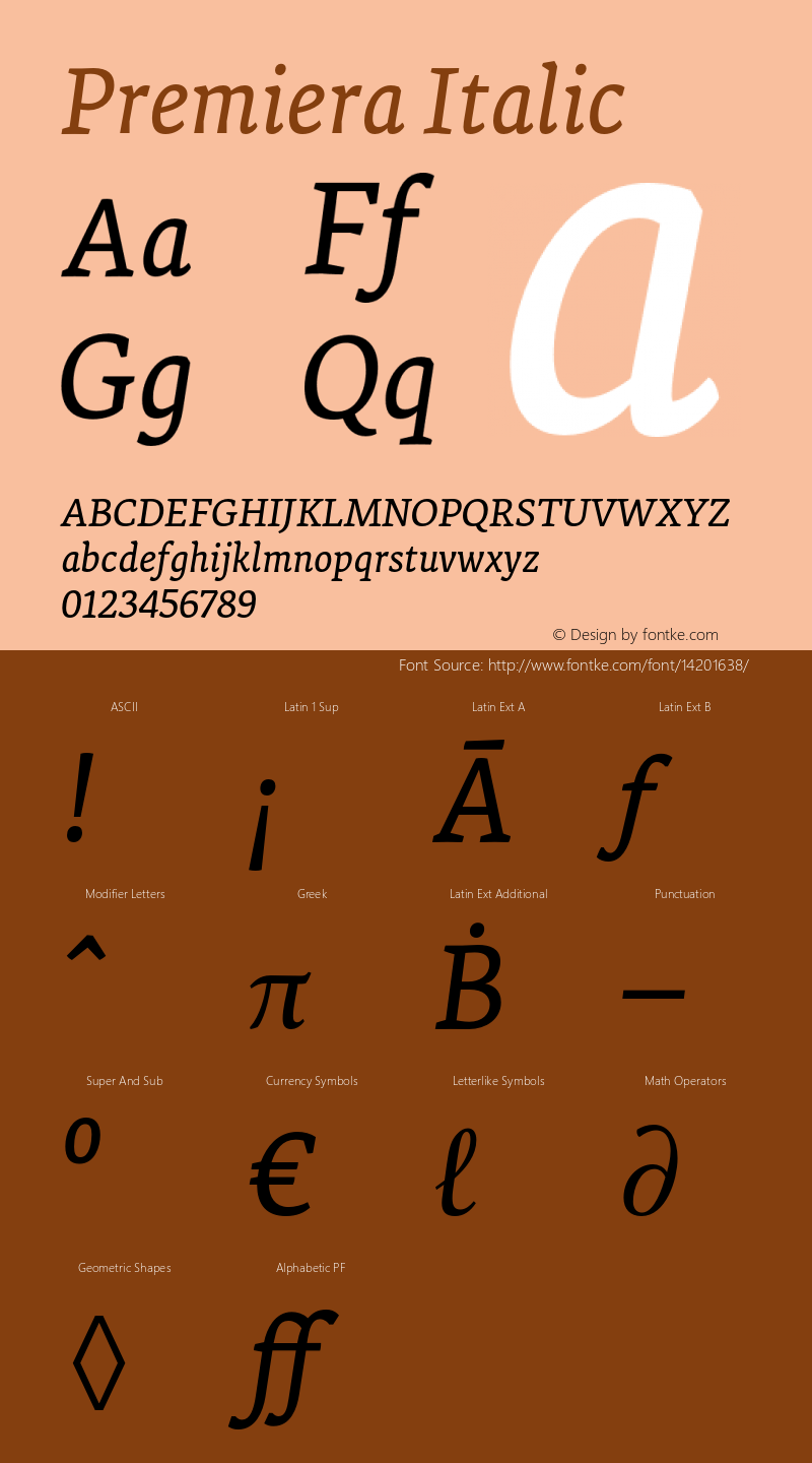 Premiera Italic Version 2.008 Font Sample