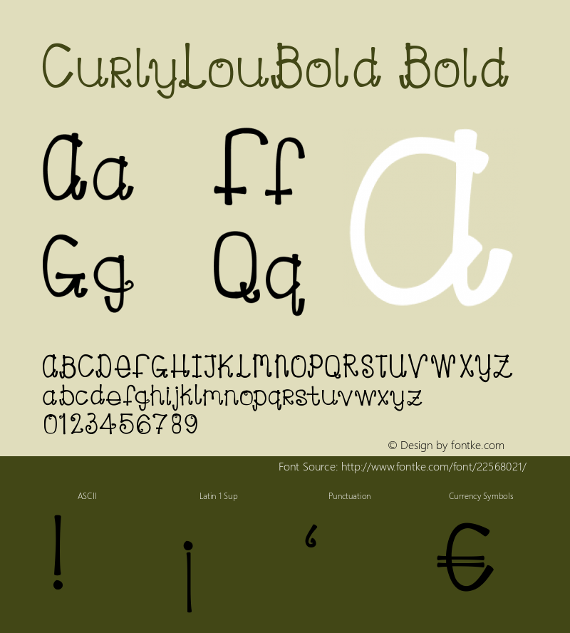 CurlyLouBold Version 001.000 Font Sample