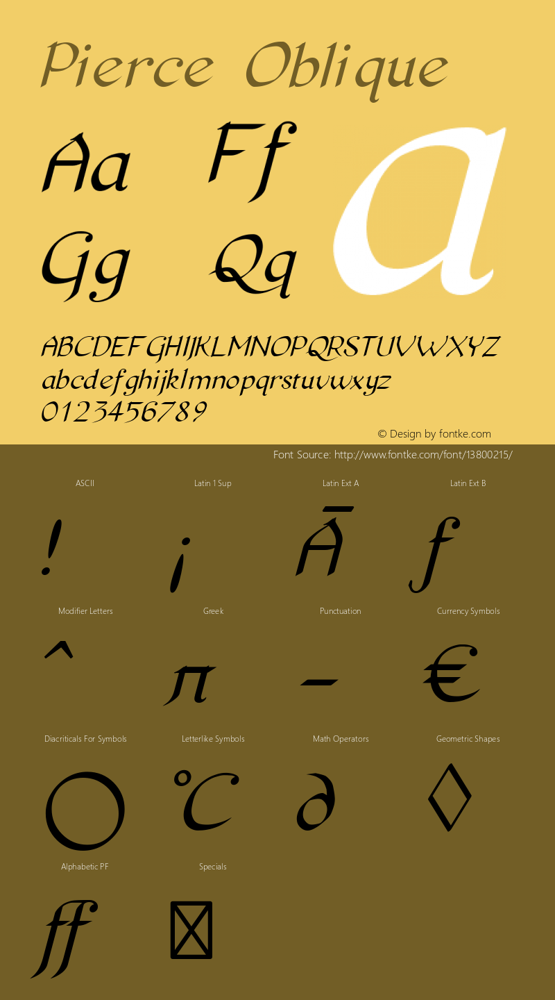 Pierce Oblique Version 0.2.0  Font Sample