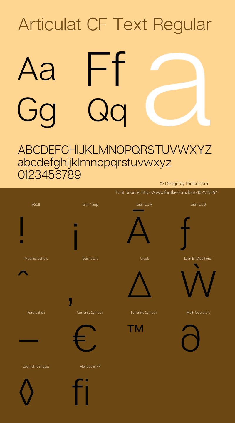 Articulat CF Text Regular Version 1.600;PS 001.600;hotconv 1.0.88;makeotf.lib2.5.64775 Font Sample