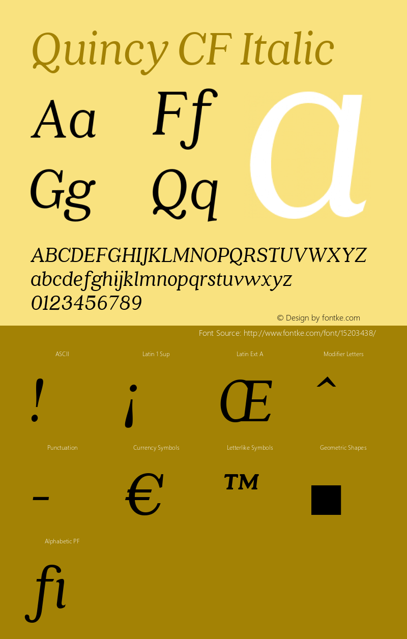 Quincy CF Italic Version 2.005;PS 002.005;hotconv 1.0.70;makeotf.lib2.5.58329 Font Sample