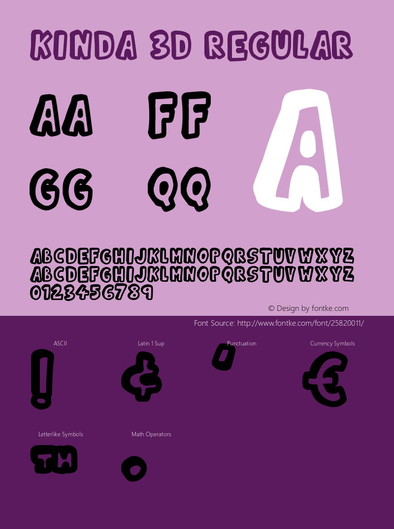 Kinda 3D Version 1.00 May 15, 2018, initial release Font Sample