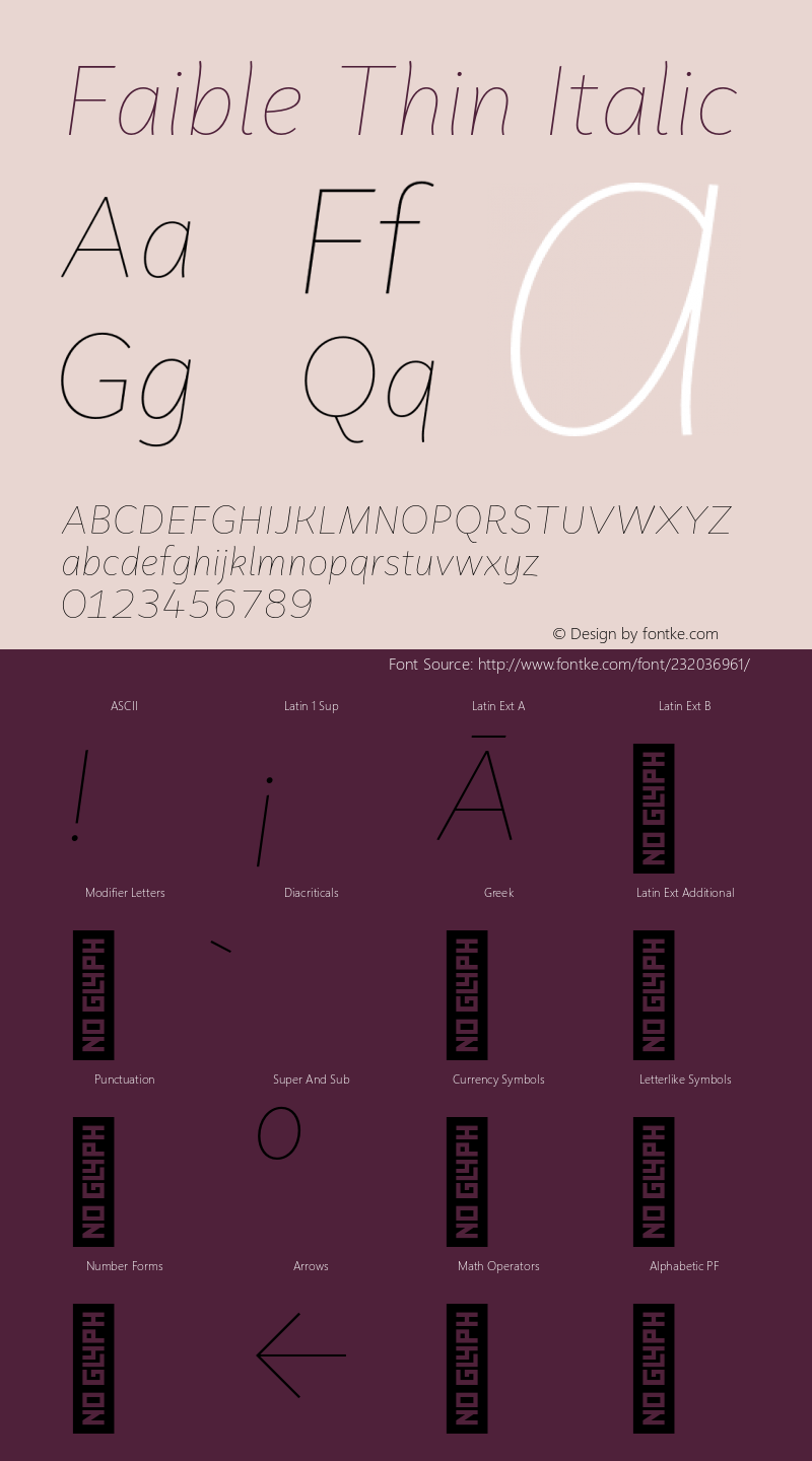 Faible Thin Italic Version 1.100;hotconv 1.0.109;makeotfexe 2.5.65596图片样张