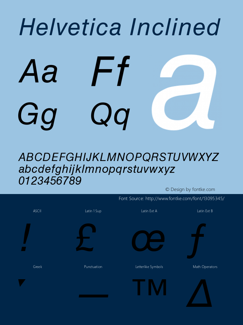 Helvetica Inclined Version 001.000 Font Sample