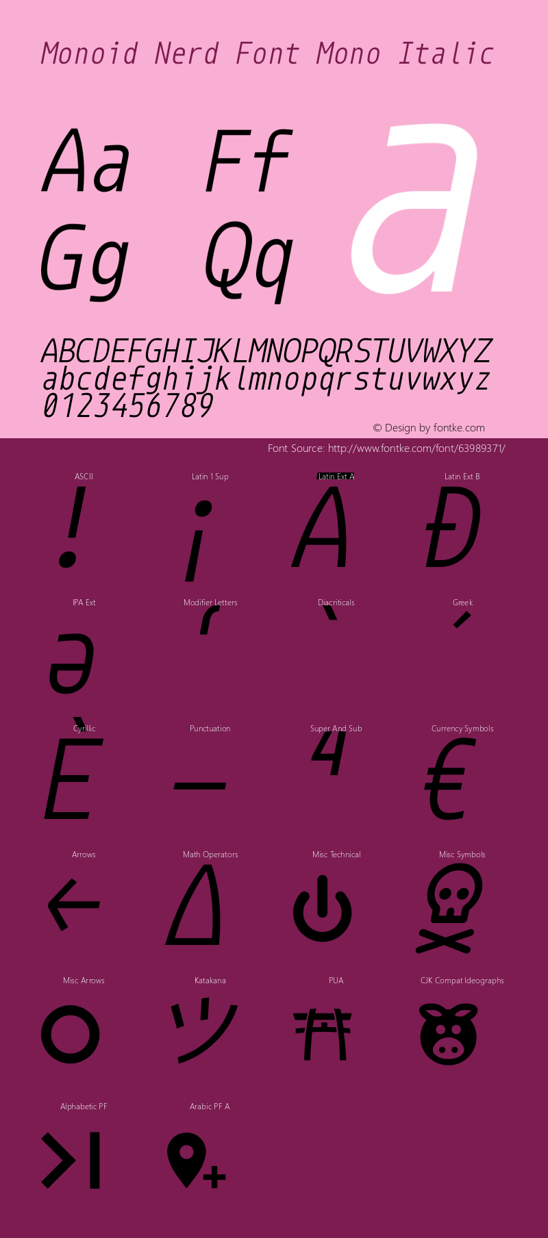 Monoid Italic Nerd Font Complete Mono Version 0.61;Nerd Fonts 2.0. Font Sample