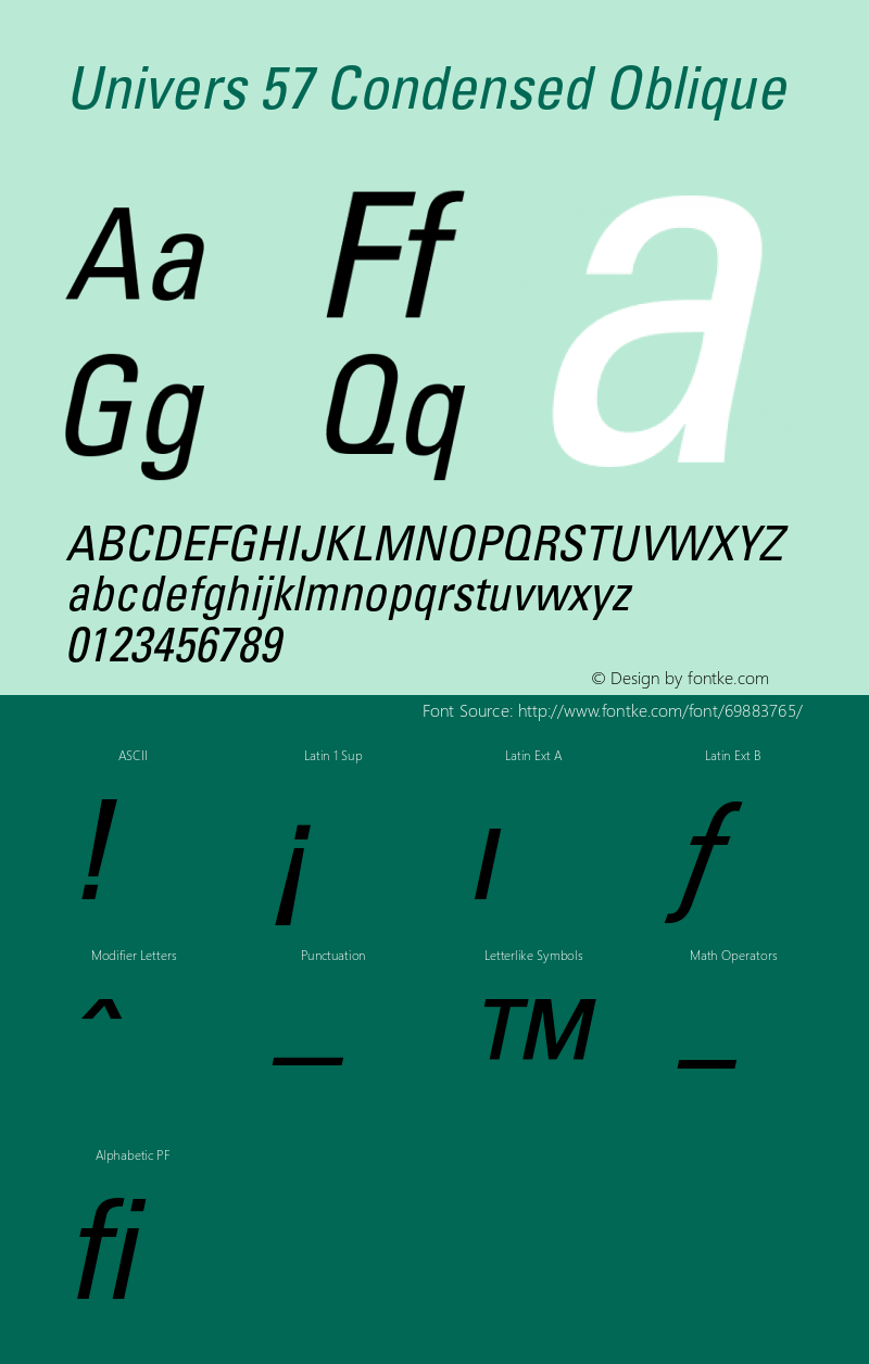 Univers-CondensedOblique 001.000 Font Sample