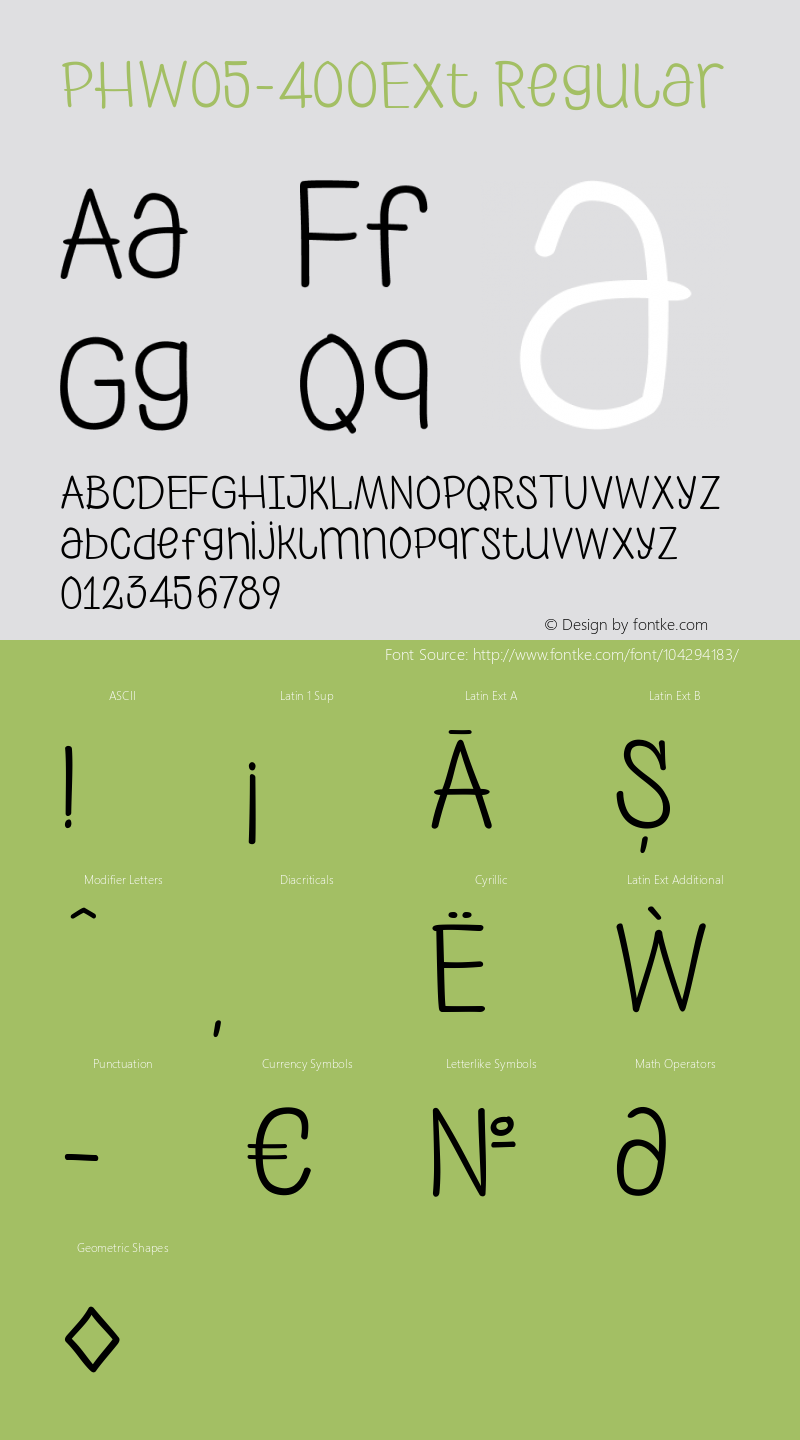 PH W05 400 Ext Version 1.00 Font Sample