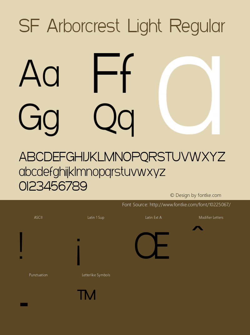 SF Arborcrest Light Regular Version 1.1 Font Sample