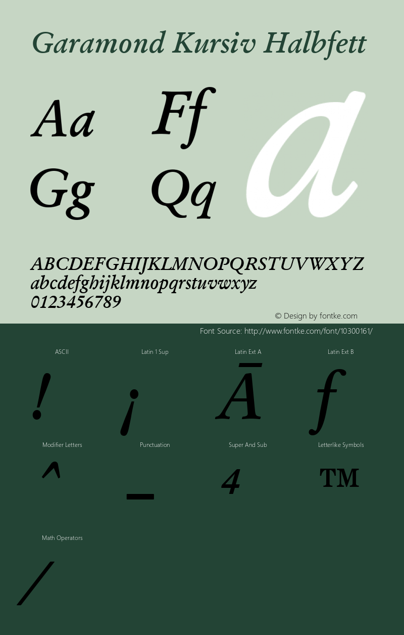 Garamond Kursiv Halbfett Version 1.3 (ElseWare) Font Sample