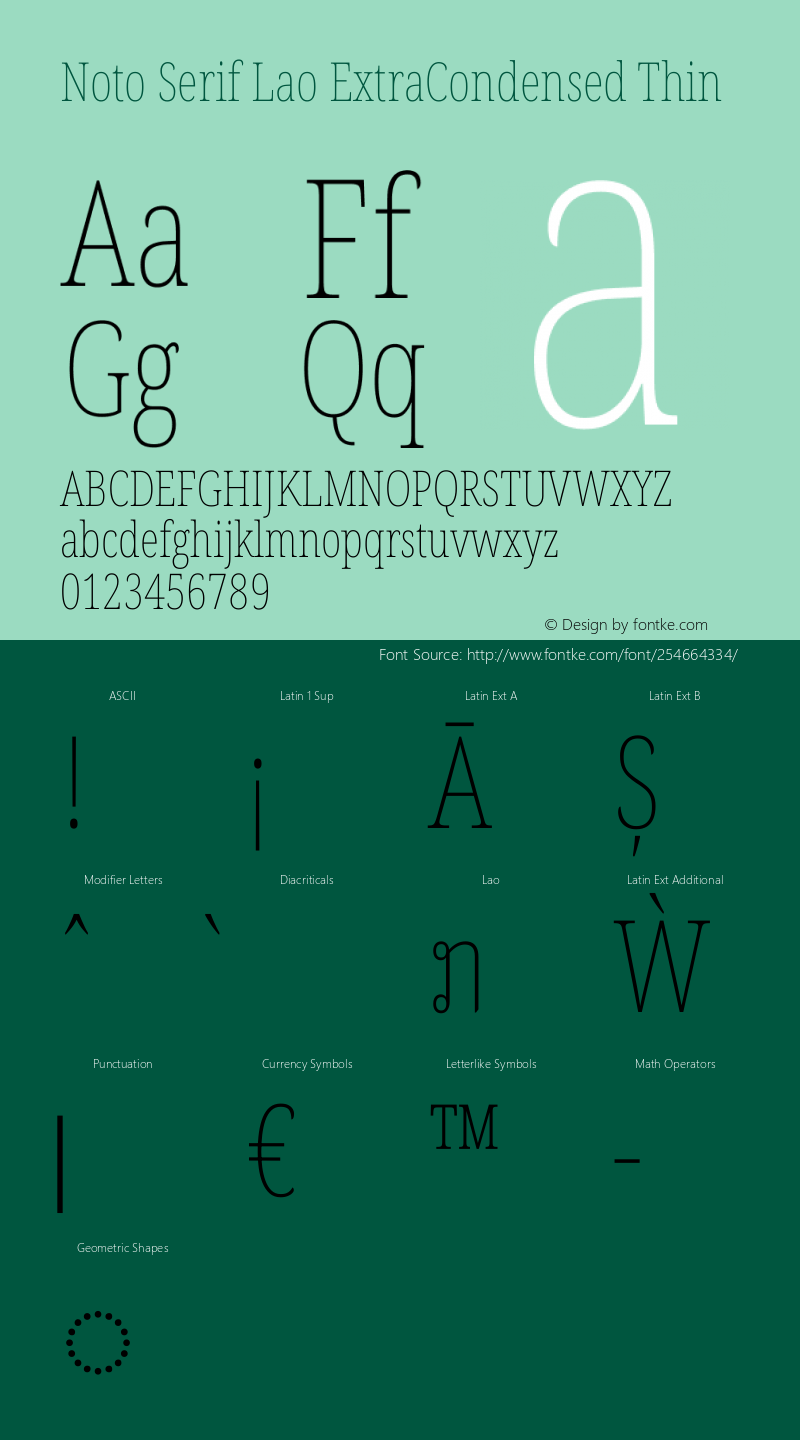 Noto Serif Lao ExtraCondensed Thin Version 2.003图片样张