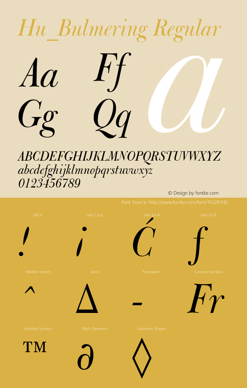 Hu_Bulmering Regular Copyright (c) 1997 by WoodStone. Font Sample