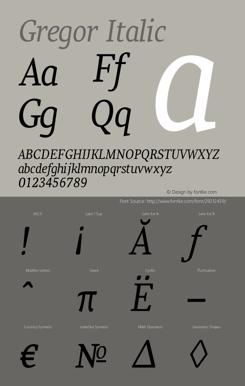 Gregor-Italic Version 1.000 Font Sample