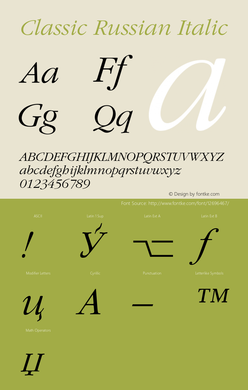 Classic Russian Italic 001.001 Font Sample