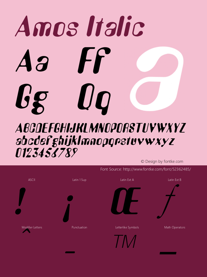 AmosItalic Altsys Fontographer 4.1 1/30/95 {DfLp-URBC-66E7-7FBL-FXFA} Font Sample