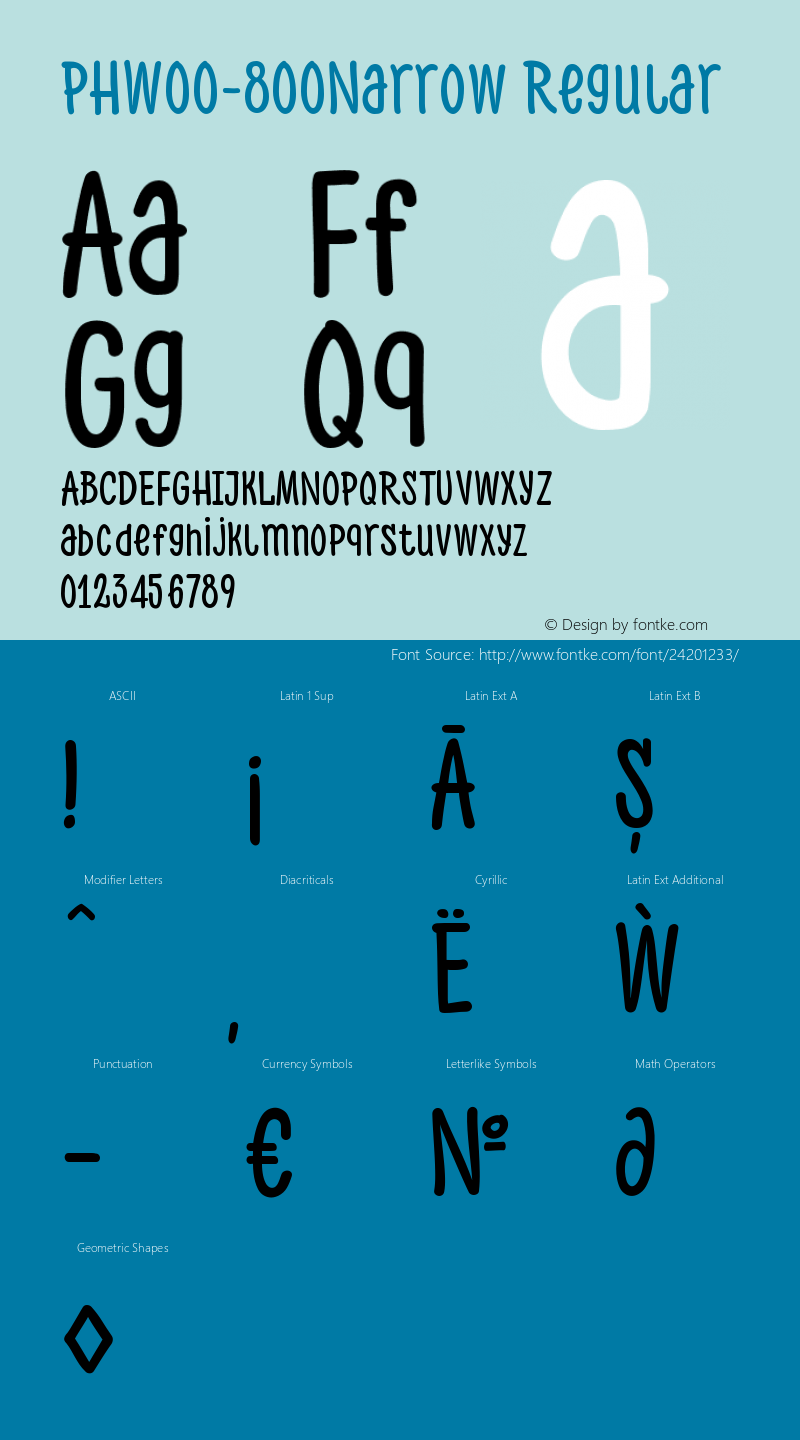 PH W00 800 Narrow Version 1.00 Font Sample