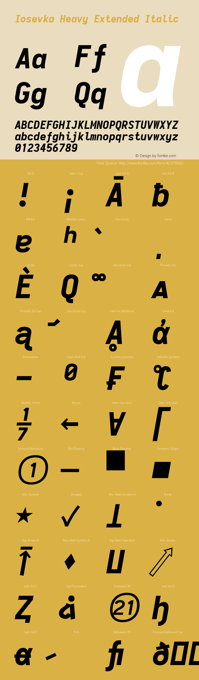 Iosevka Heavy Extended Italic 2.3.2; ttfautohint (v1.8.3) Font Sample