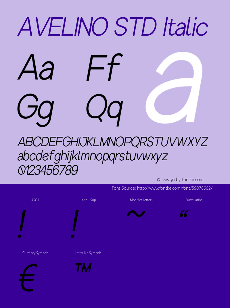 AVELINOSTD-Italic Version 1.000 Font Sample