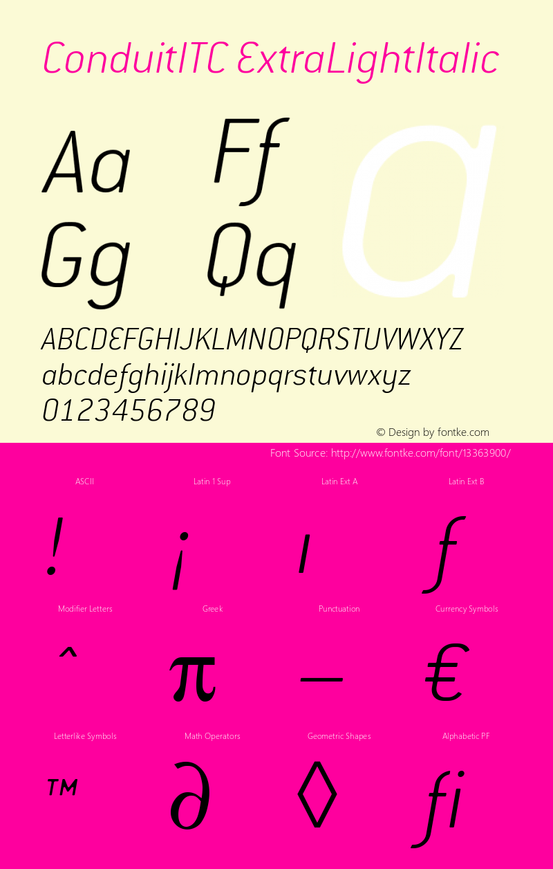 ConduitITC ExtraLightItalic Version 001.000 Font Sample