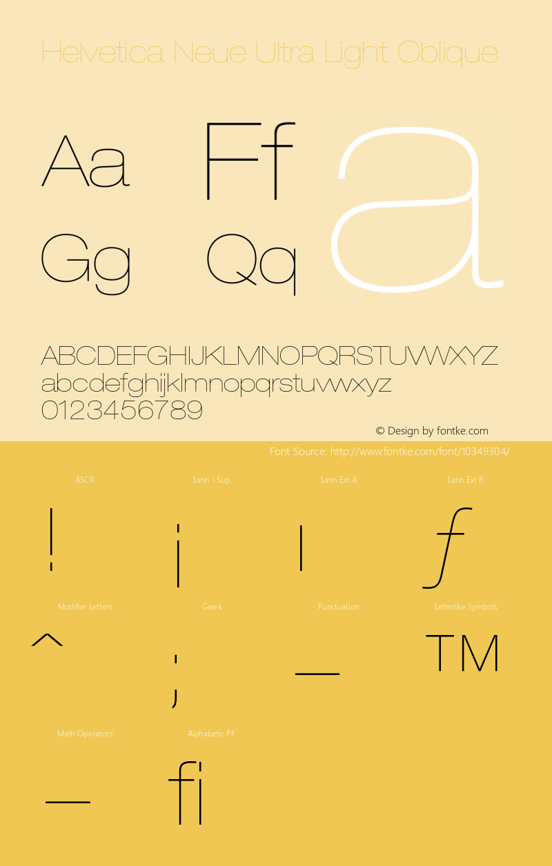 Helvetica Neue Ultra Light Oblique 001.000 Font Sample