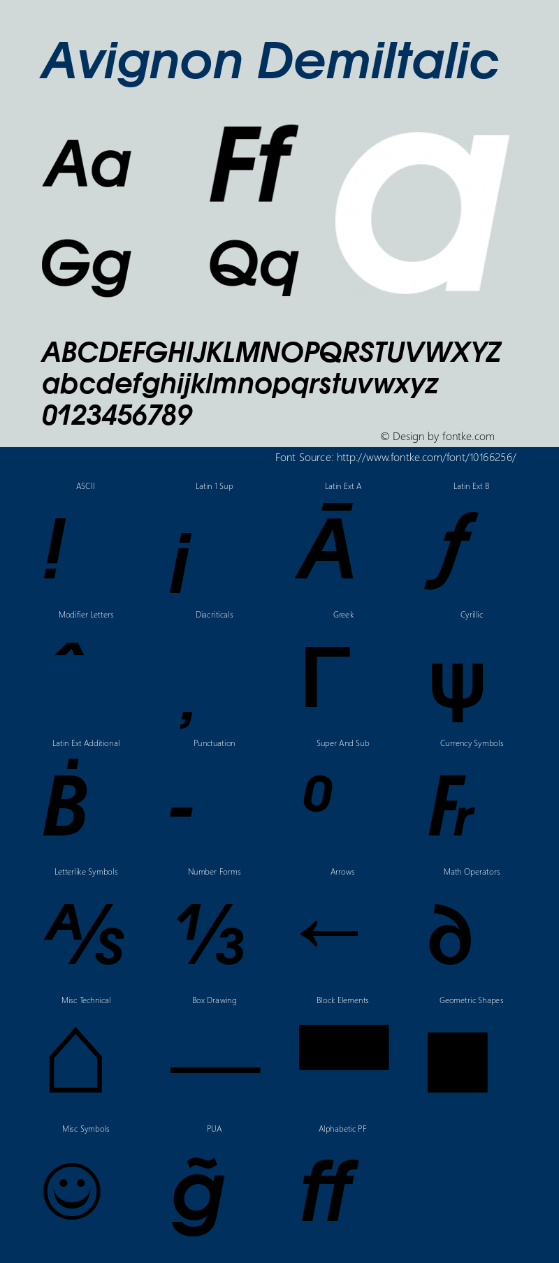 Avignon DemiItalic Version 1.0 08-10-2002 Font Sample