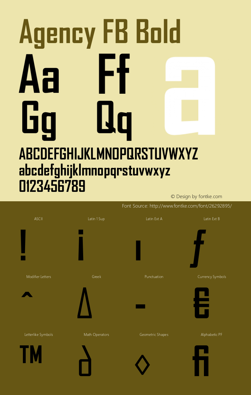 Agency FB Bold Version 1.01 Font Sample