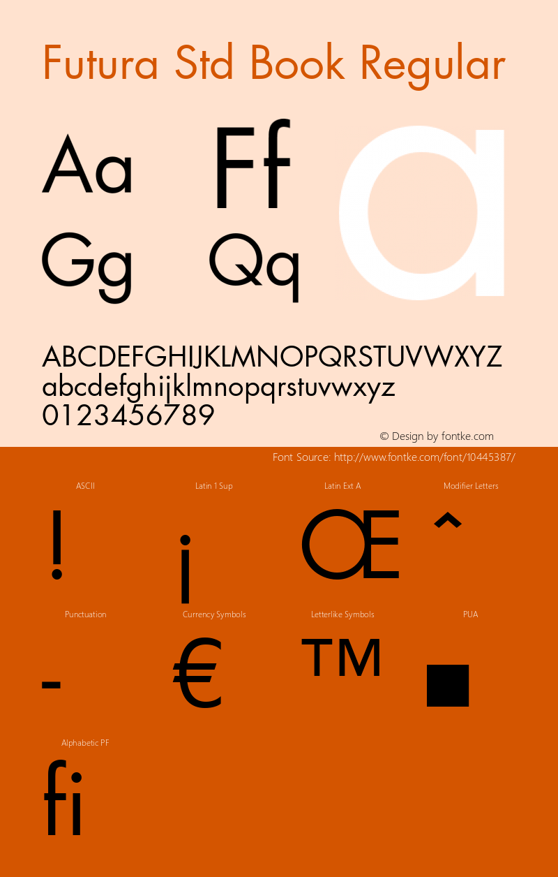 Futura Std Book Regular OTF 1.029;PS 001.003;Core 1.0.33;makeotf.lib1.4.1585 Font Sample