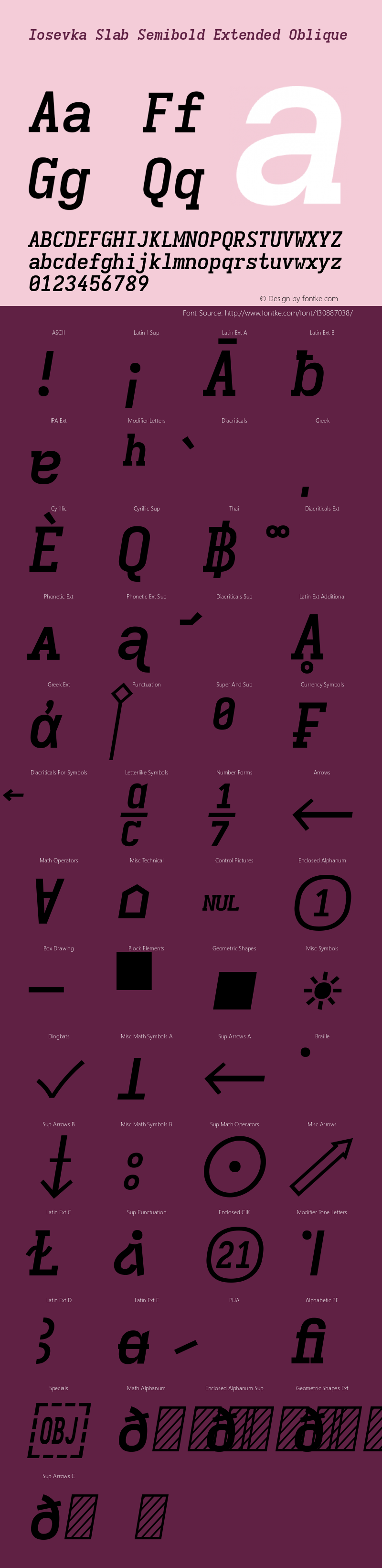 Iosevka Slab Semibold Extended Oblique Version 5.0.8 Font Sample