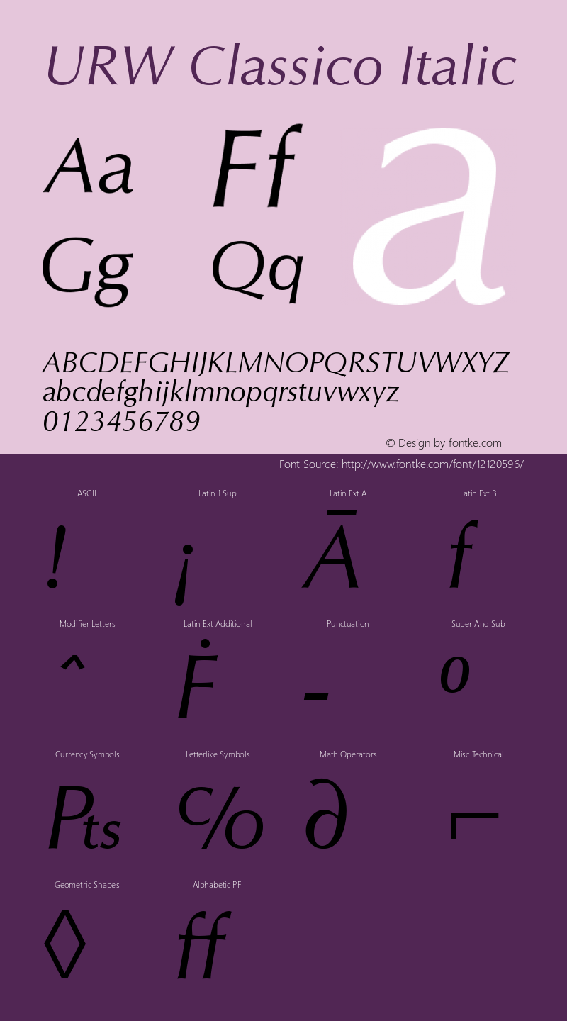 URW Classico Italic Version 2.00 Font Sample