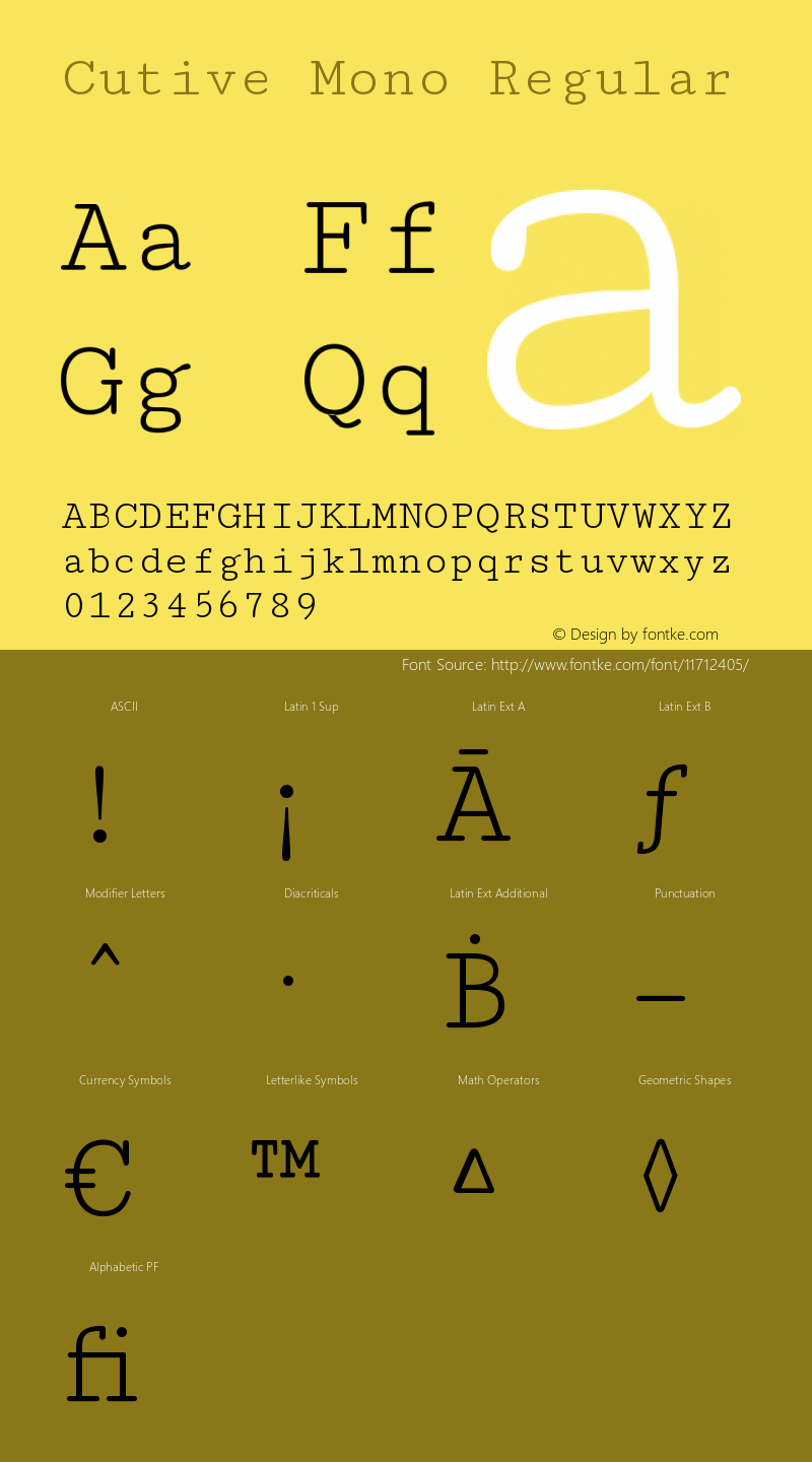 Cutive Mono Regular Version 1.002; ttfautohint ( Font Sample