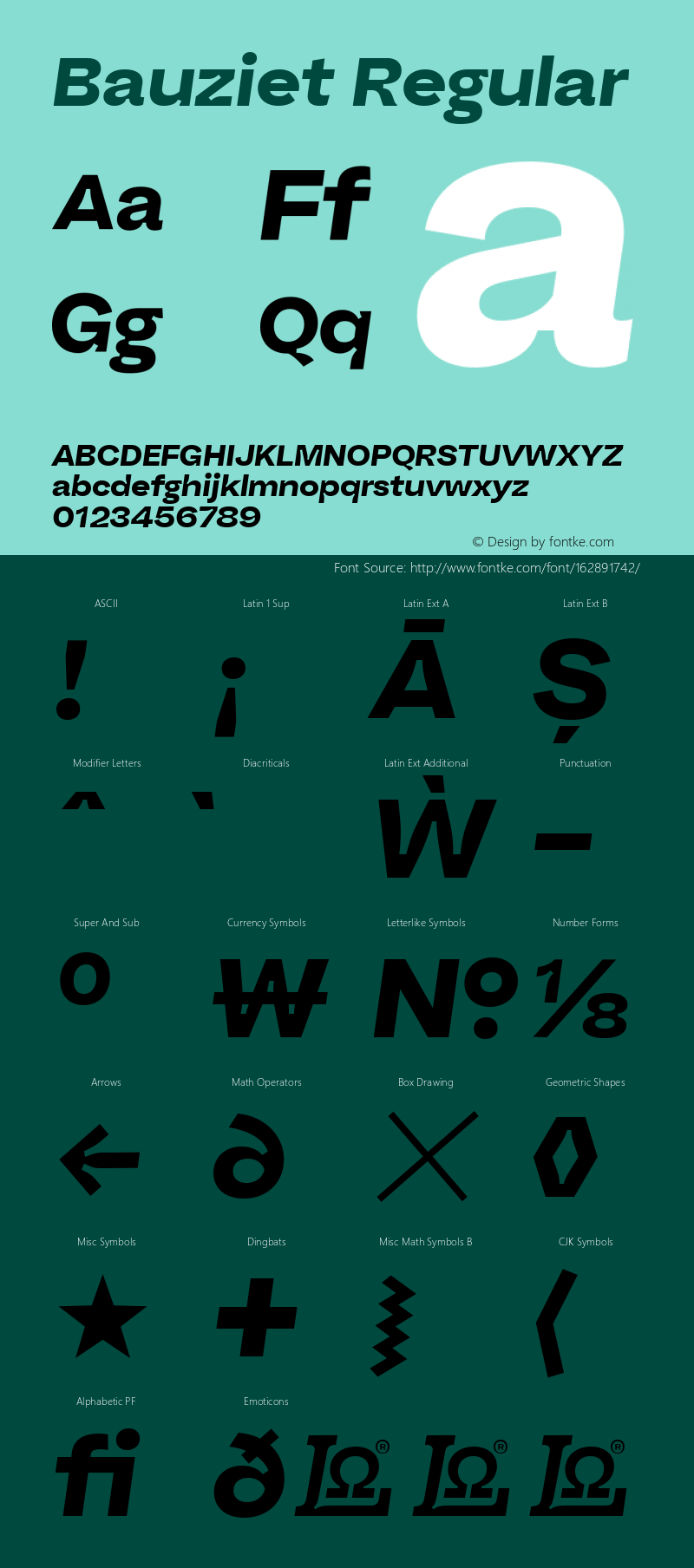 Bauziet Wide ExtraBold It Version 1.00 Font Sample