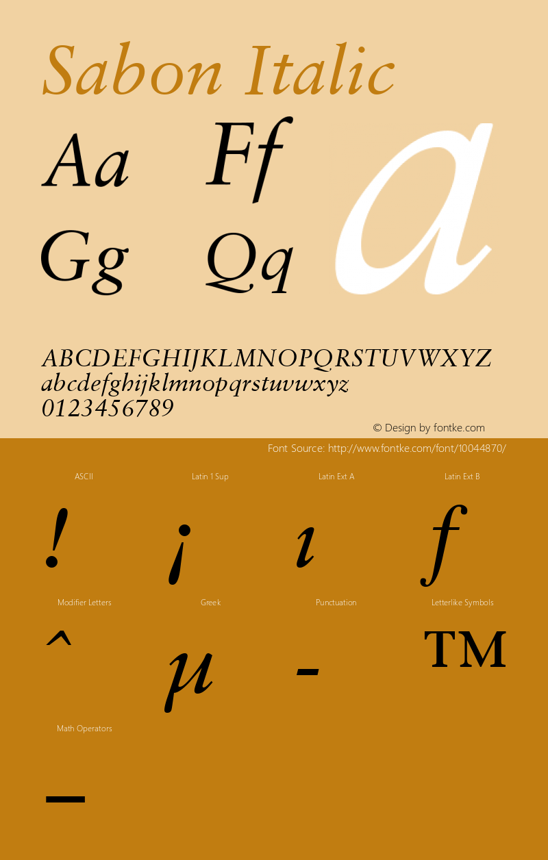 Sabon Italic Altsys Fontographer 4.1 4/8/97 Font Sample