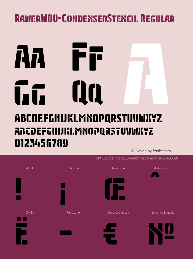 RawerW00-CondensedStencil Regular Version 1.0 Font Sample